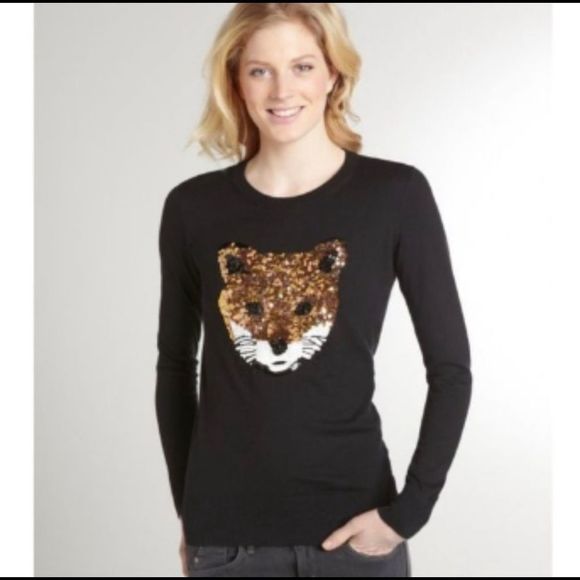French Connection Sequin Fox Black Cotton Sweater - Picture 9 of 10